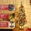 3ft Pre-Lit Flocked Xmas Tree W/ 78 LED Lights, 8 Modes - Mini Artificial Christmas Tree For Home, Office, Party Decor
