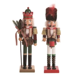 Transpac Christmas Wood Plaid Nutcracker Figurine Set Of 2 Christmas Home Decorations