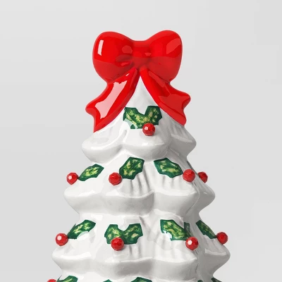 12" Lit Ceramic White Christmas Tree With Red Bow - Wondershop™ - Image 3