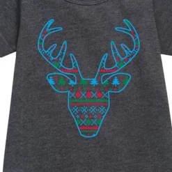 Girls' - Instant Message - Pixel Sweater Deer Christmas Graphic Short Sleeve Fleece Dress