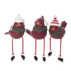 Transpac Resin Cute Cardinal Shelf Sitter Set Of 3 - Festive Christmas Decorative Objects For Home Decor