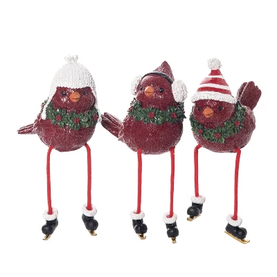 Transpac Resin Cute Cardinal Shelf Sitter Set Of 3 - Festive Christmas Decorative Objects For Home Decor