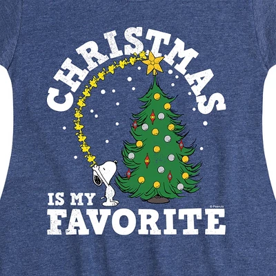 Girls' - Peanuts - Christmas Is My Favorite Fit & Flair Cap Sleeve Graphic Dress