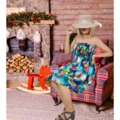 HAPPY BAY Women's Casual Beach Vacation A Line Slit Mini Dress Tube Top Evening Short Strapless Christmas Holiday Outfits For Women L-XL Santa Admiral