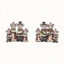 Transpac Resin Mouse Caroler Family Set Of 2 Christmas Home Decorations Festive Decorative Objects