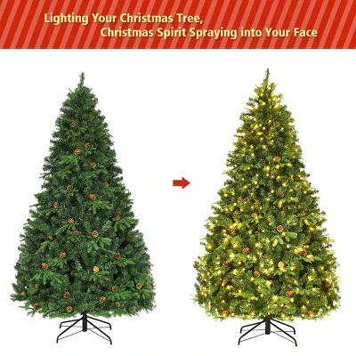 Costway 7Ft/7.5FT/8FT Pre-Lit Christmas Tree Hinged 460/540/600 Lights - Image 5