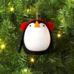 Christmas Felted Wool Penguin Ornament With Earmuffs - Wondershopâ˘