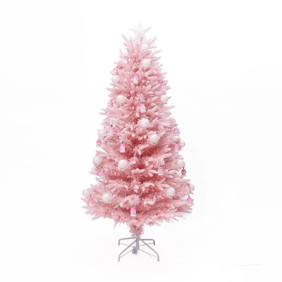 LuxenHome 6Ft Pink Cherry Blossom Christmas Tree With Fiber Optic Lights & Snowman Star Topper - Image 9