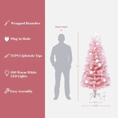 LuxenHome 6Ft Pink Cherry Blossom Christmas Tree With Fiber Optic Lights & Snowman Star Topper - Image 3