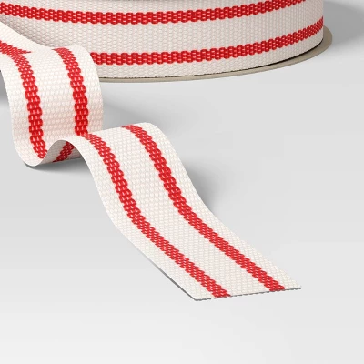 18’ Christmas Fabric Ribbon Ivory/Red Stripes - Wondershop™ - Image 2