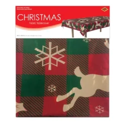 Beistle Christmas Fabric Tablecover, Rectangular, 55" X 90.5", (1/Pkg) Multicolored