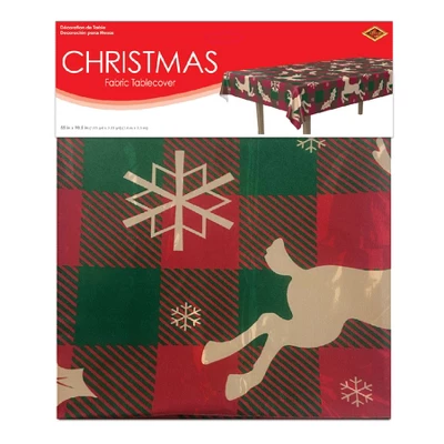 Beistle Christmas Fabric Tablecover, Rectangular, 55" X 90.5", (1/Pkg) Multicolored