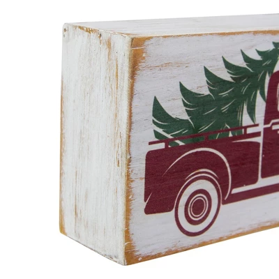 Northlight Wooden Block With Vintage Red Truck And Tree Christmas Decoration - 6" - Image 2
