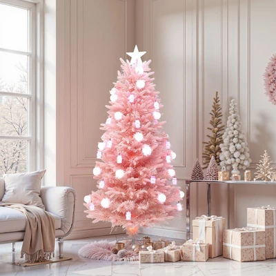 LuxenHome 6Ft Pink Cherry Blossom Christmas Tree With Fiber Optic Lights & Snowman Star Topper - Image 6
