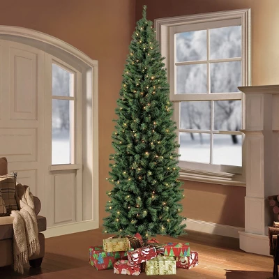 7.5ft Pre-lit Slim Artificial Christmas Tree Newcastle Fir - Puleo: Incandescent Lights, Hypoallergenic