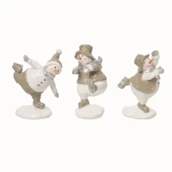 Transpac Set Of 3 Resin Glitter Snowman Figurines Christmas Home Decorations Decorative Objects