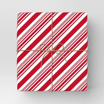 40" 220 Sq Ft Christmas Roll Wrap Red/White Diagonal Stripe - Wondershop™